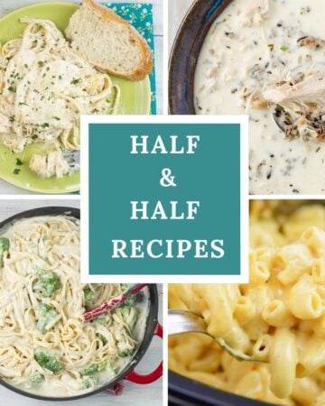 4 image collage of cream recipes made with half and half.